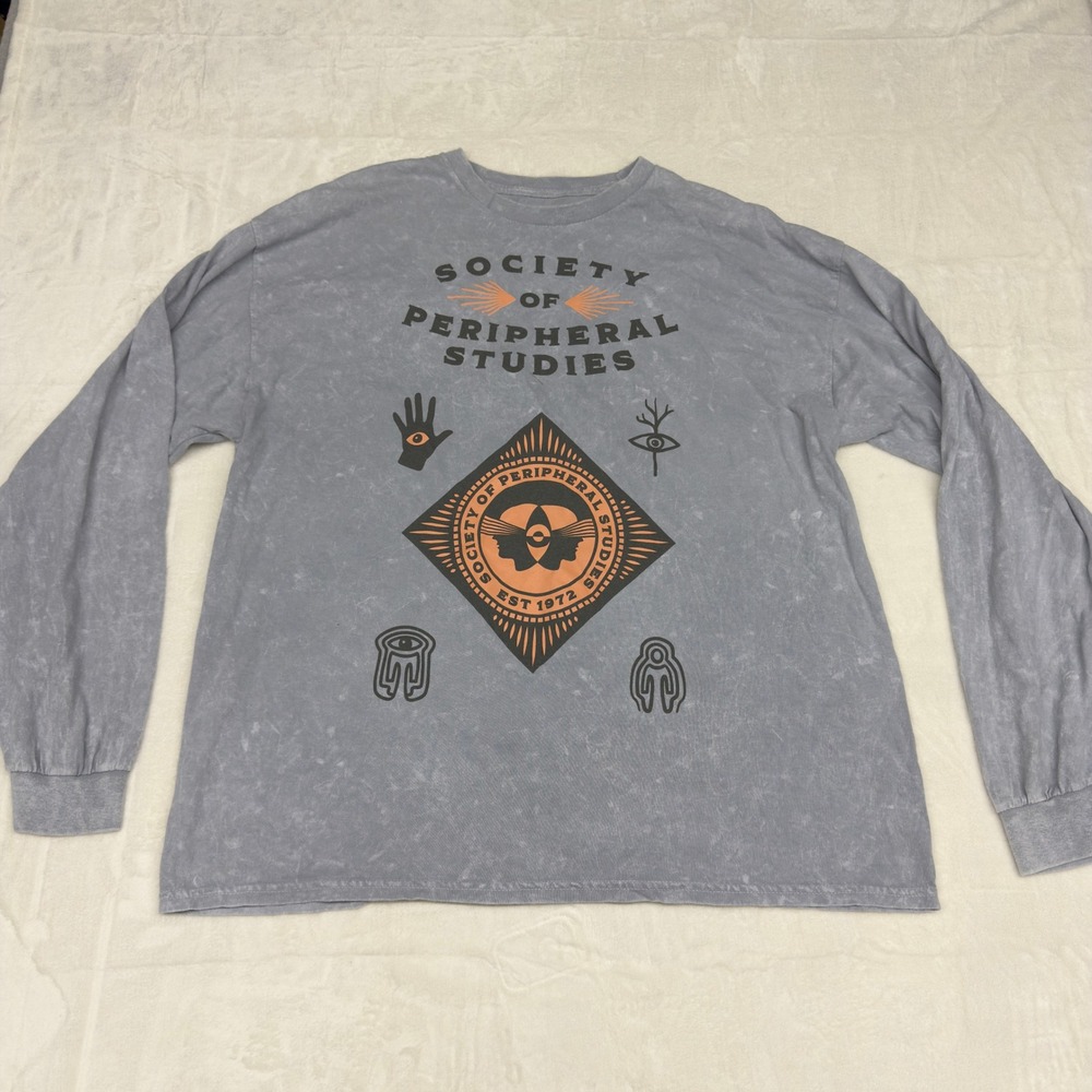 Meow Wolf Mens 2XL Society of Peripheral Studies Long Sleeve Graphic Tee Grey
